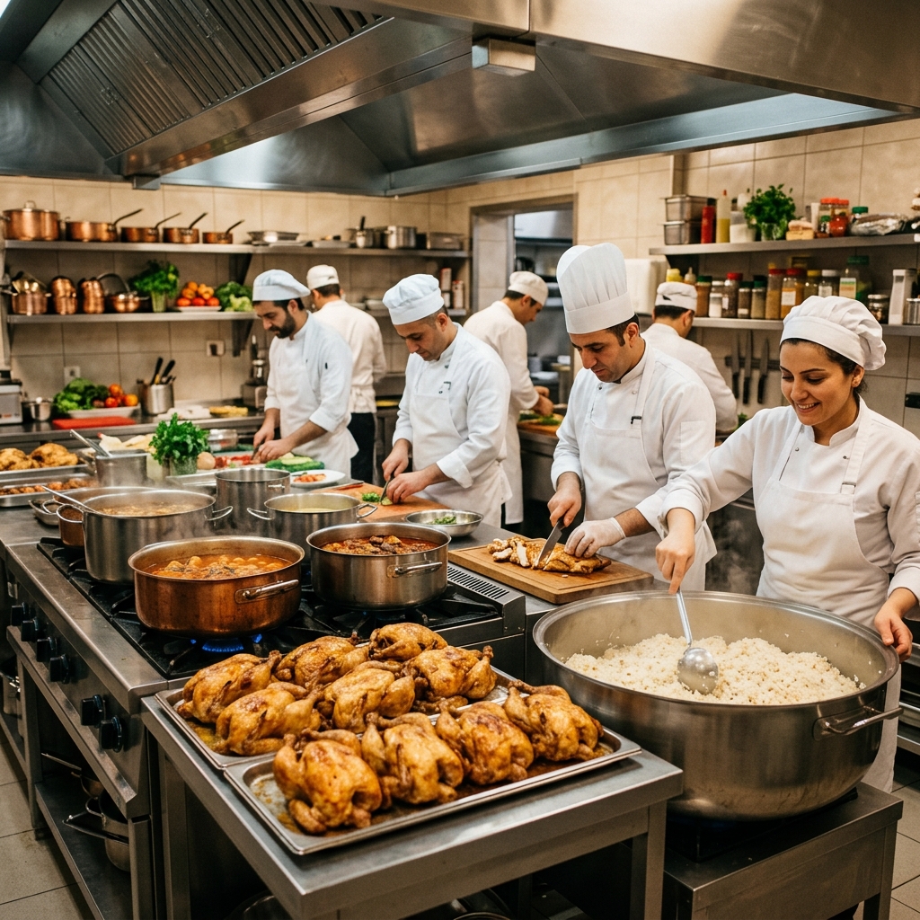 Germeç Piliç Catering mutfak ekibi profesyonel yemek hazırlığı